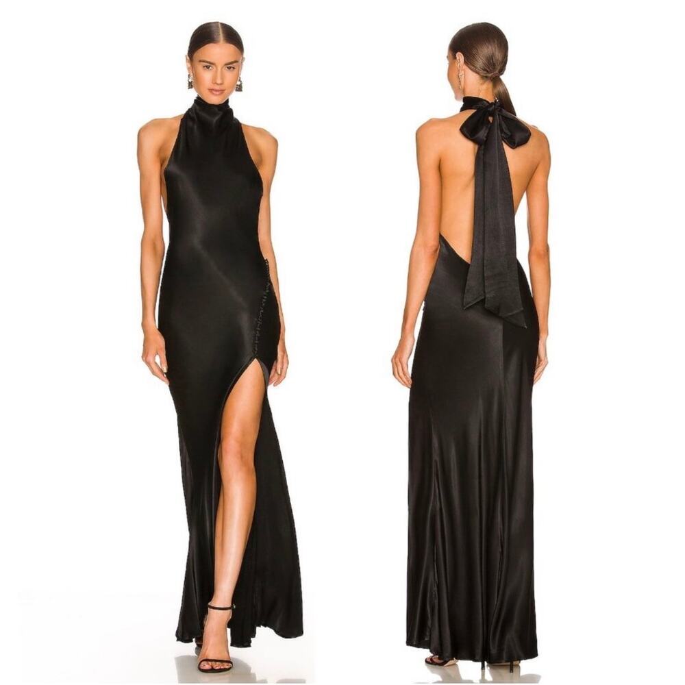 Sau Lee Penelope Gown Dress Halter-Neck Low Back Sleeveless Black Size 2 NWT